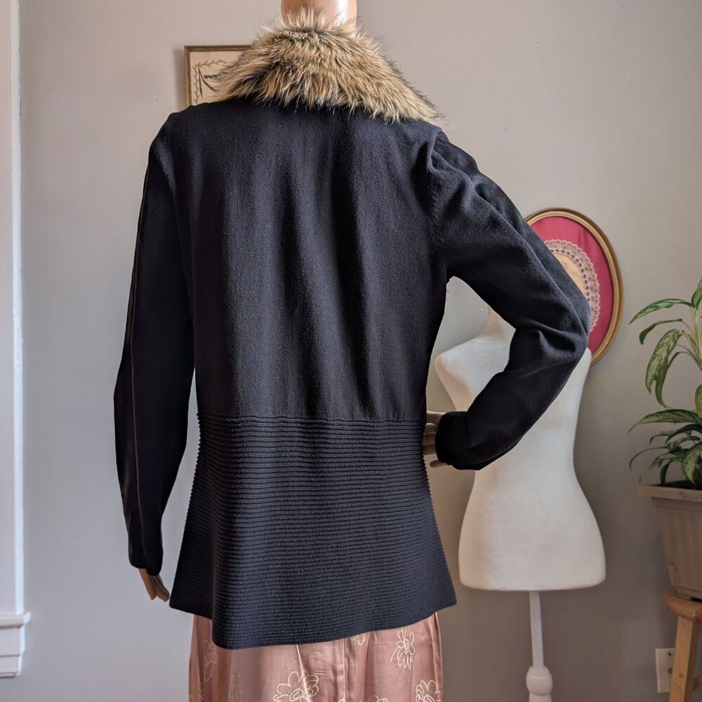 INC Knit Cardigan Sweater Faux Suede Fur Open Knit Size Large - Picture 2 of 10